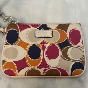Coach Pink and Orange Patterned Wristlet